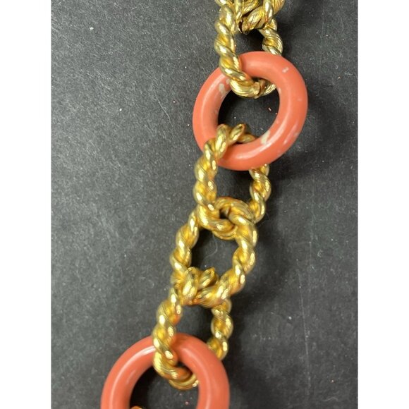 Vintage KJL Kenneth Jay Lane Simulated Coral Gold Tone Jumbo Chain Necklace 15" - Picture 6 of 13